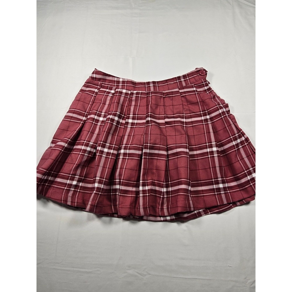 Rue21 Red Plaid Pleated Mini Skirt Womens Small Preppy Schoolgirl Side Zip‎